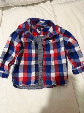 Tommy Hilfiger Red, Blue & White Plaid Kids Button-Down Shirt Jacket